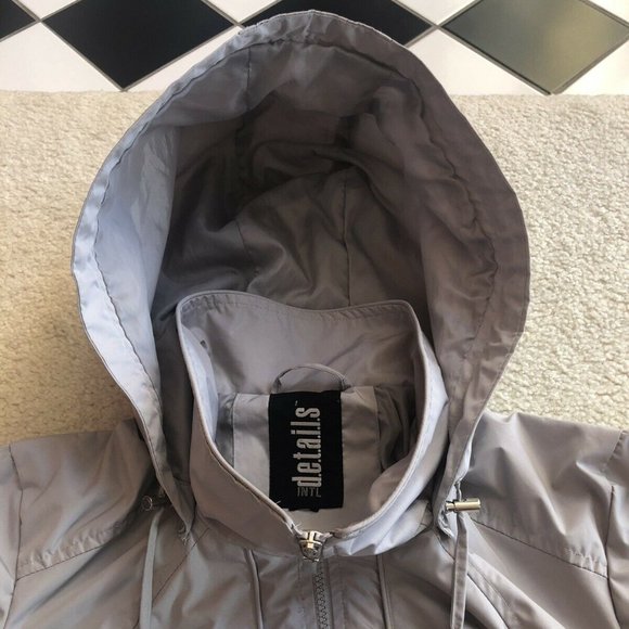 INTL DETAILS Women's Rain Jacket Coat XL Gray Lightweight Removable Hood - Picture 3 of 14
